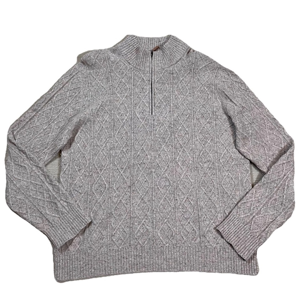 Qi New York Sweater Mens Gray 1/4 Quarter Zip‎ Wool Blend Knit Pullover 2XL